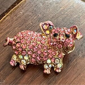 Pink Crystal Piggy Brooch